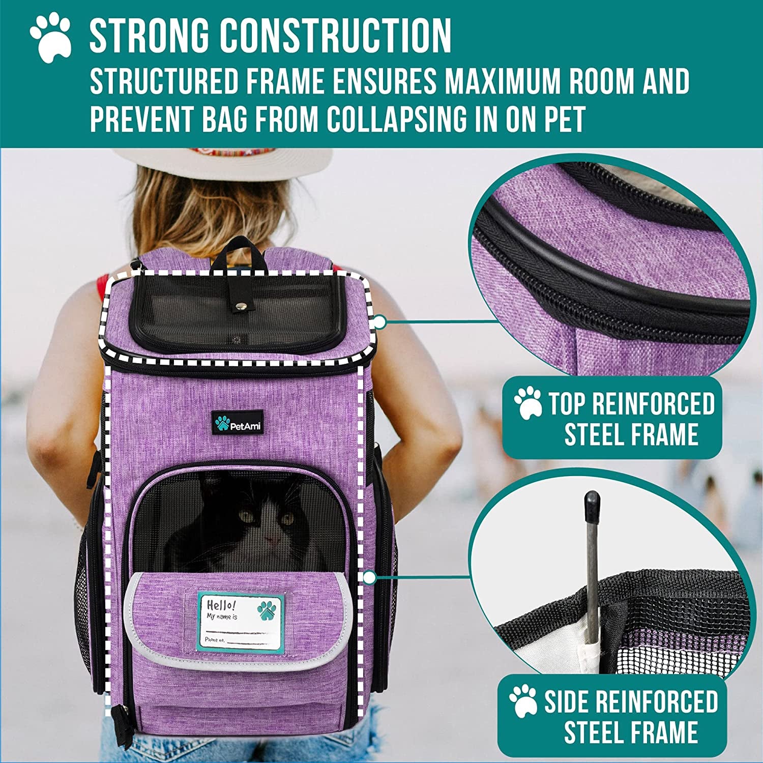 Purple Dog & Cat Backpack Carrier – Airline Approved, Breathable & Comfortable